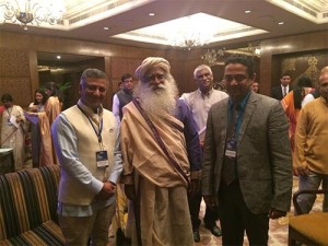 At the concluding session of the All India Management Association (AIMA) National Convention in New Delhi on 24 Sep 2014 with Satguru Jaggi Vasudev, Prof. S Balasubramanian (my professor at the T A Pai Management Institute, Manipal) and Nitin Gadkari, Uni